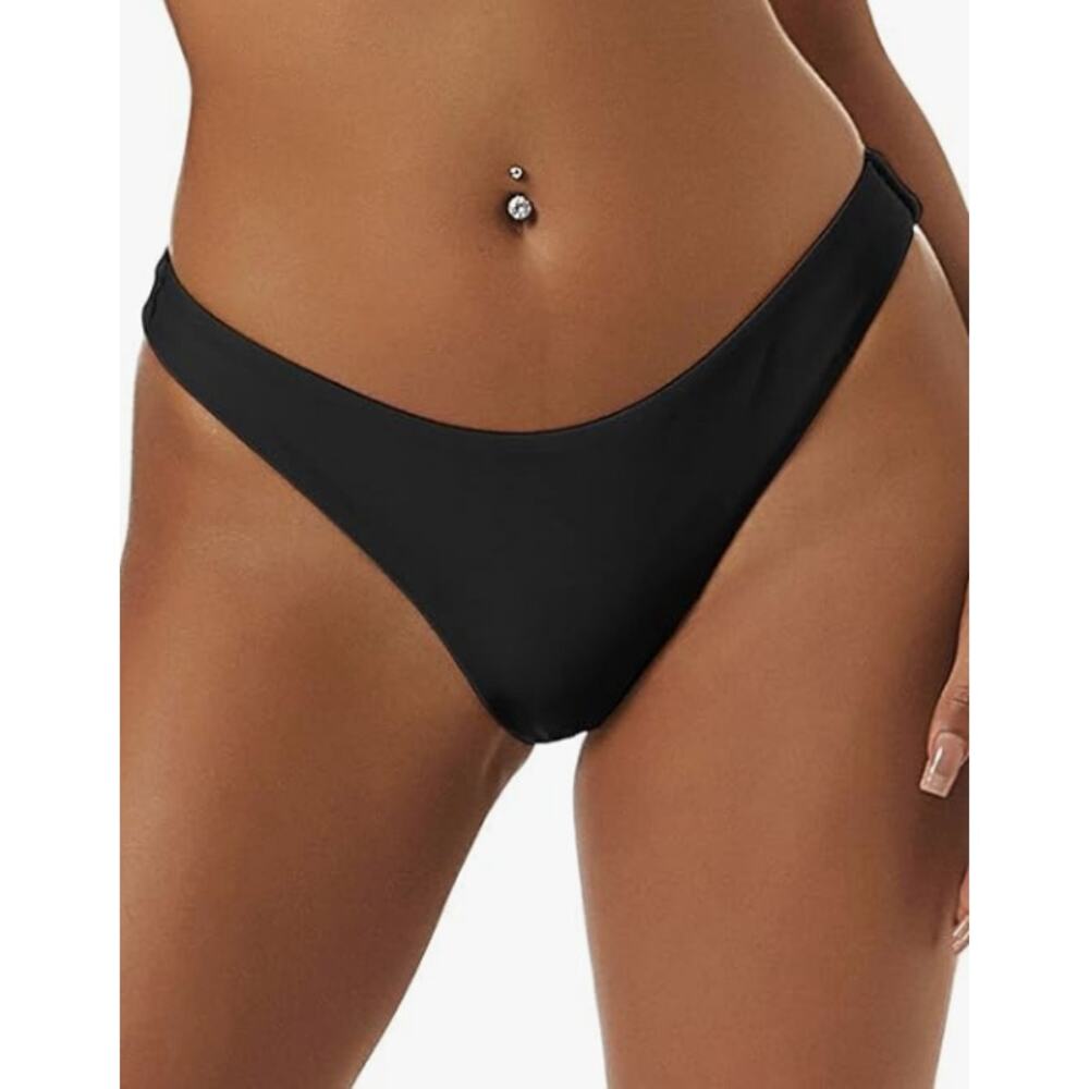 ZAFUL Black High Cut Plain Bikini Bottoms NWT Size L